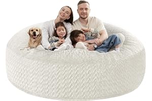 Cansunna Bean Bag Chair for Adults, 6' BeanBag Chairs with Memory Foam Filling, Soft Bean Bags with Chevron Plush Fur Cover for Living Room Bedroom 6FT White