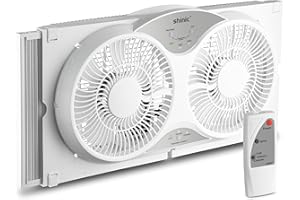 shinic 9" Twin Window Fan with Reversible Airflow, Removable Cover and Bug Screen, Remote Control, 3 Functions-3 Speeds, Width Adjustable (23.5" to 37"), Bathroom Kitchen Window Fan ETL Certified