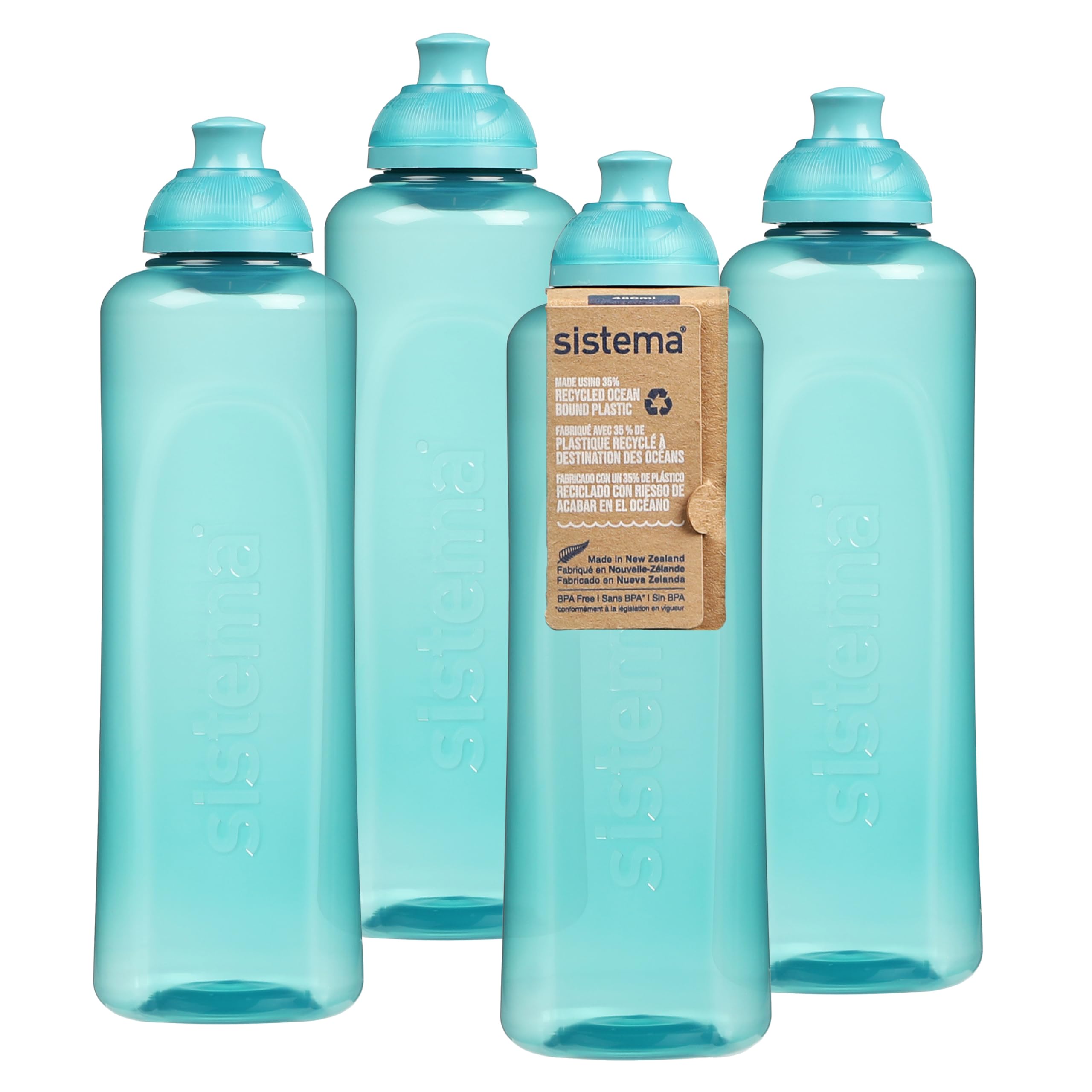 Sistema Swift Twist 'n' Sip Sports Water Bottles | 480 ml | Leakproof Kids Water Bottles | Made Using Recycled Plastic | BPA-Free | Teal Stone | 4 Count