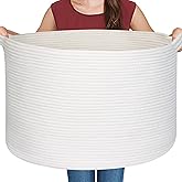 MEGASKET White Cotton Rope Storage Basket, 22" X 22" X 14" Extra Large Blanket Storage Living Room, XL Soft Toy Bin for Organizing, Woven Baby Laundry Basket with Handle, White Wicker Hamper Nursery