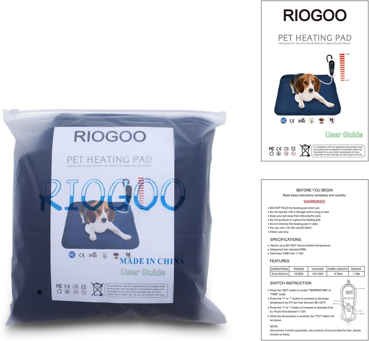 RIOGOO Pet Heating Pad, Electric Heating Pad for Dogs and Cats Indoor Warming Mat with Auto Power Off (X-Large: 32" x 20") : Pet Supplies
