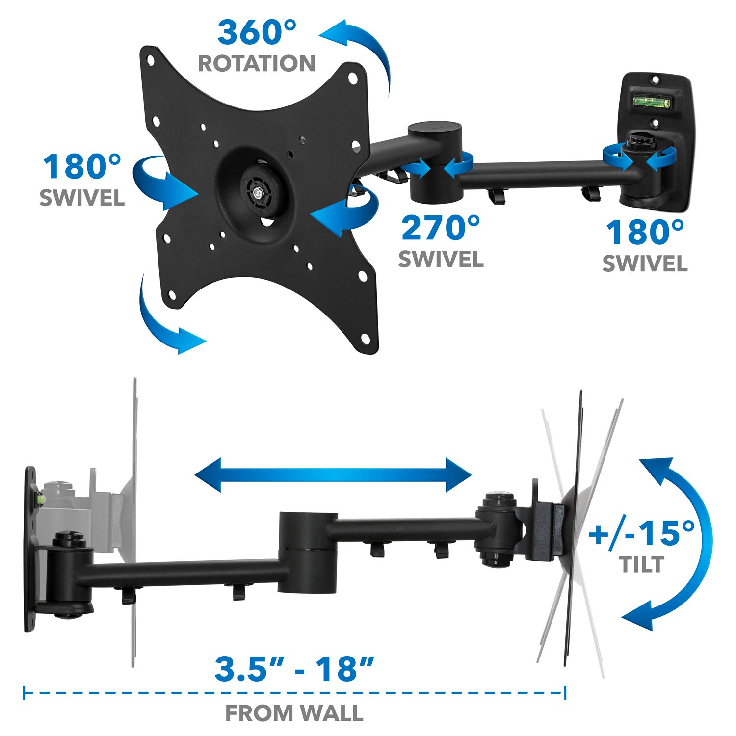Mount-It! TV Wall Mount Bracket | Quick Release | Full Motion Swing Out Tilt Swivel | Articulating Arm for 13-42