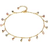 GUEMER Gold Ankle Bracelets for Women, 14K Gold Plated Anklets Adjustable Cuban Link Anklets Set Tiny Cute Summer Barefoot Jewelry Gift.