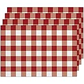 Red and White Check Plaid Placemats Set of 4, Washable Heat Resistant Placemats Kitchen Table Mats,12x18 Inch Place Mats for Home Restaurant Farmhouse, Indoor Outdoor Party Table Decoration -A02