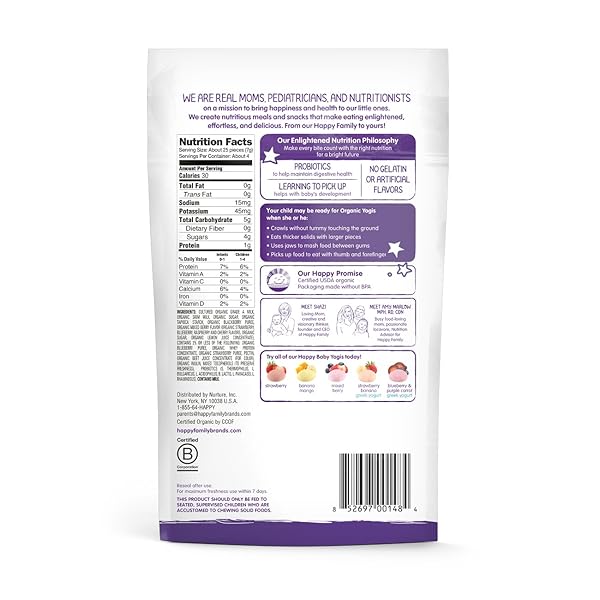 HAPPY BABY ORGANIC YOGIS FREEZE-DRIED YOGURT & FRUIT SNACKS MIXED BERRY, 1 OUNCE BAG ORGANIC GLUTEN-FREE EASY TO CHEW PROBIOTIC SNACKS FOR BABIES & TODDLERS