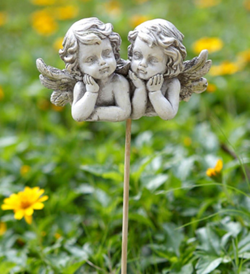 Double Cherub Guardian Angel Pick Resin Lawn Figurine Statue, Pack of 8, 4 Inch