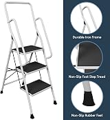 Home Vida 3 Step Ladder with Handrail Foldable Non Slip Safe Heavy Duty view 7