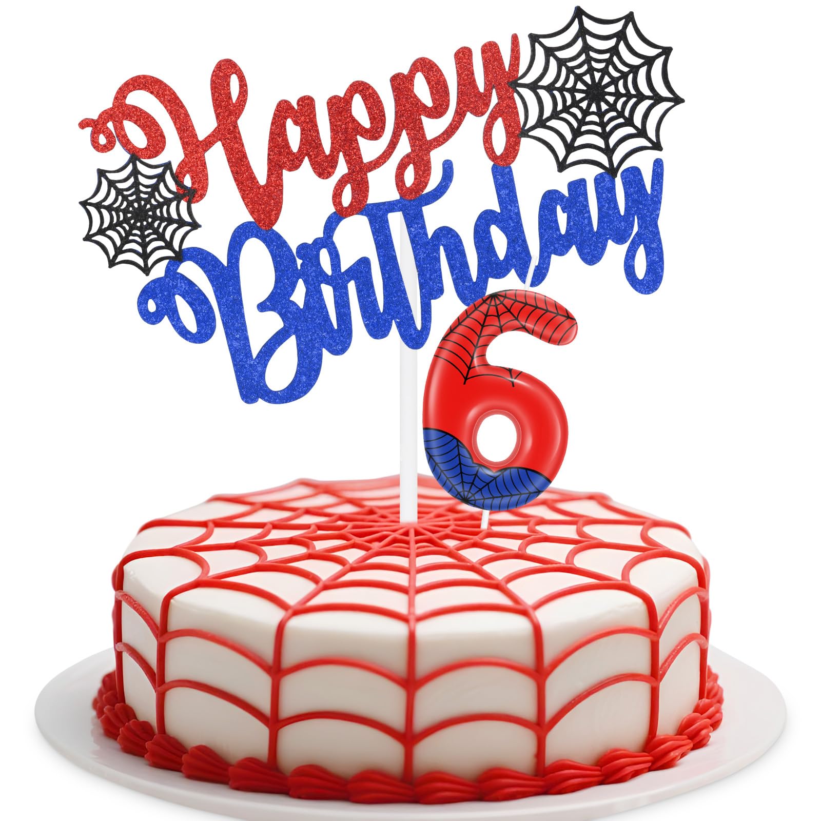 mciskin Spider Birthday Candles Set,Blue Red Number 5 Candle for Cake,6th Birthday Decorations for Boys,Blue Red Candles Cake Toppers with Black Spider Web for Girls Boys Birthday Party Supplies — image 1