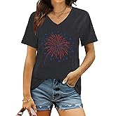 American Flag Shirts Women USA Stars Patriotic Shirt 4th of July T-Shirt V-Neck Short Sleeve Casual Tee Tops