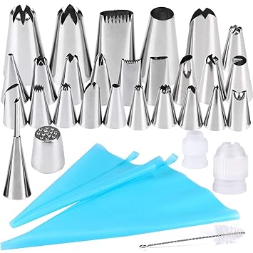 Spritztüllen Set, Gyvazla 32 Stücke Professionelles Set 27 Edelstahl Tüllen Aufsätze - 2 Silikon Spritzbeutel - 2 Düsenkonver