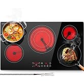 SNDOAS 36 inch Electric Cooktop,5 Burners 9000W Built-in Glass Ceramic Electric Stove Top w/Touch Control,9 Power Levels,Child Lock,Triple-Ring Zone,240V Hardwired for Kitchen Countertop 36"