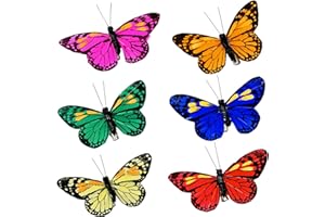 FBIRDY 6pcs Artificial Feather Butterfly Decorations Artificial Butterflies for Crafts Butterfly Flower Bouquet Decorations Clips for Wall Floral Party Spring Home Decor