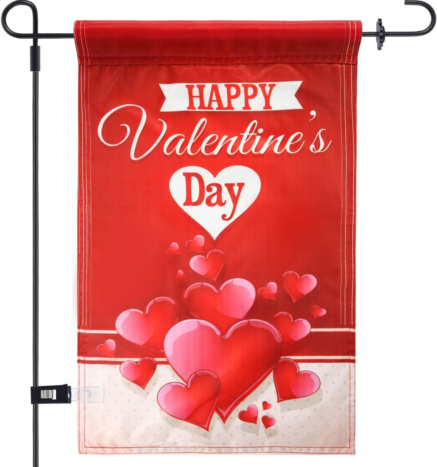 Chuangdi Garden Flag 12 x 18 Inch Decorative Valentine Day Heart Garden Flag with 1 Rubber Stopper and 1 Clear Anti-Wind Clip (Color 2)