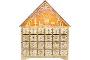 SAND MINE Countdown to Christmas Wooden LED Lighted Advent Calendar, 24 Drawers (Wood)