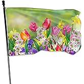 Spring Summer Flowers Flag 3x5 Ft Daffodils and Tulips Flag Polyester Double Sided for Outside House Indoor Welcome Seasonal Yard Banner Decoration