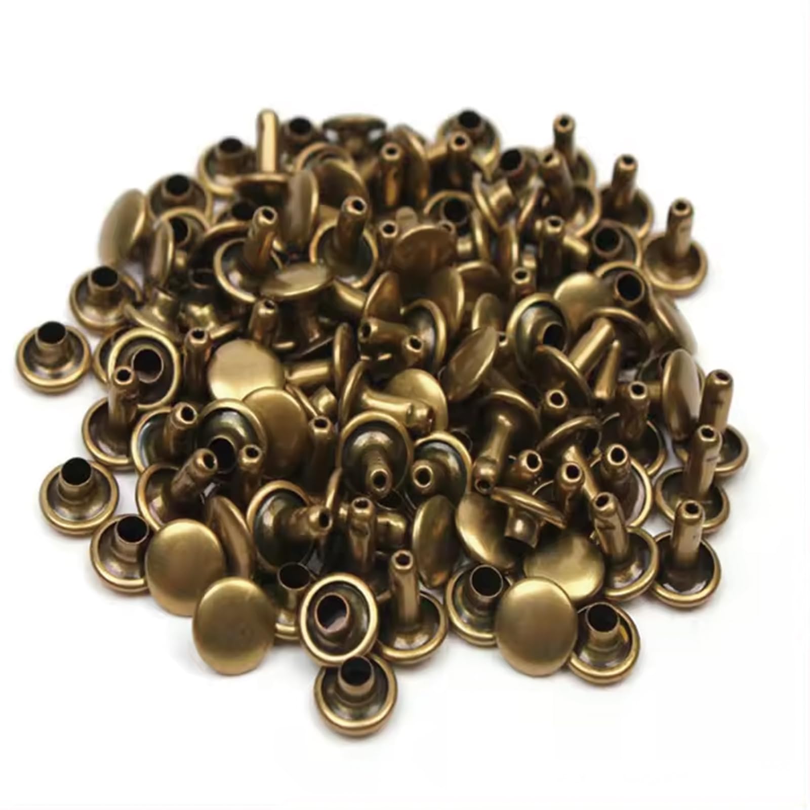 100 Pcs Leather Rivets, 10mm x 10mm Double Cap Rivets Metal Studs for Clothes Shoes Handbag Belts Crafts, Bronze