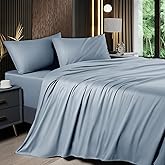 Shilucheng 4 Piece Queen Sheet Sets, Cooling Sheets, Blend Rayon Derived from Bamboo, Deep Pocket Up to 16", Breathable & Soft Bed Sheets, Hotel Silky Bedding Set, French Blue
