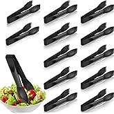 Patelai 12 Pcs 6 Inch Utility Tong Plastic Serving Tongs Bulk, Black | Scalloped Serving Utensils, Charcuterie Accessories, Heavy Duty Tongs for Cooking Appetizers Food Catering Dinner Party