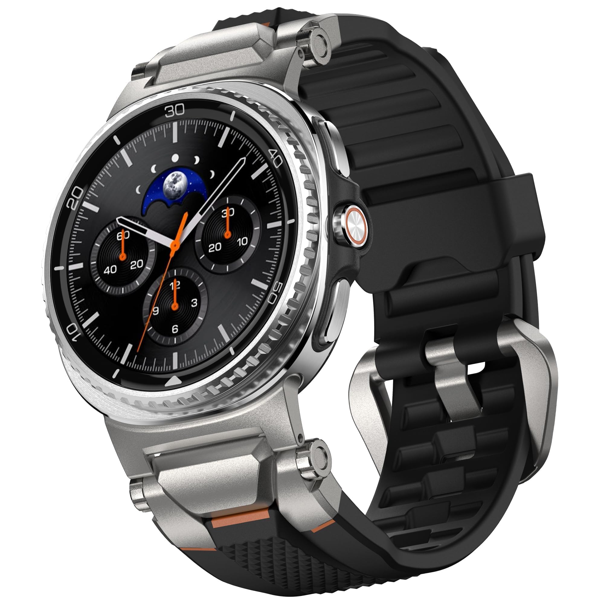 ULTIMAL Rugged TPU Sport Band ONLY for Samsung Galaxy Watch 8 Classic & Galaxy Watch 8 (40/44/46mm), Replacement Strap with Secure Connector, Waterproof Sweat-Resistant, Fit 6.2”-8.9”(Black+Silver)
