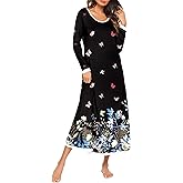 Ekouaer Nightgown Women Long Sleeve Sleepwear Full Length Long Nightshirt Soft Loungewear S-4XL