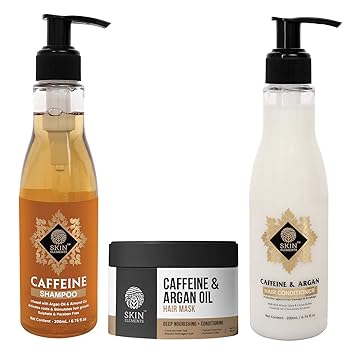 Skin Elements Anti Hair Fall Pack with Caffeine Shampoo, Conditioner and Mask, Golden and White, 200 ml (Pack of 3)