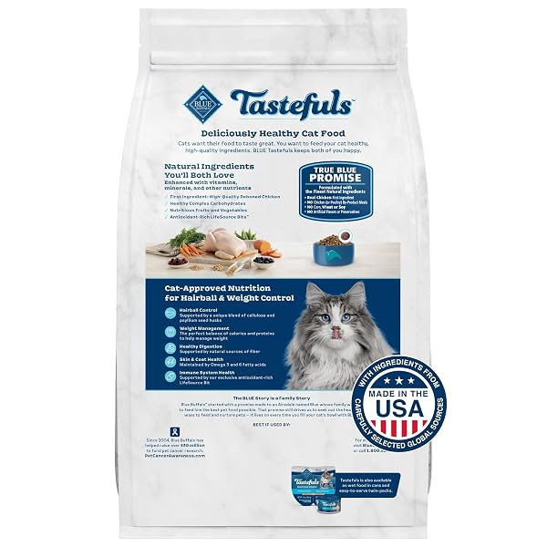 BLUE BUFFALO TASTEFULS ADULT DRY CAT FOOD FOR WEIGHT MANAGEMENT & HAIRBALL CONTROL, MADE IN THE USA WITH NATURAL INGREDIENTS, CHICKEN RECIPE, 7-LB BAG