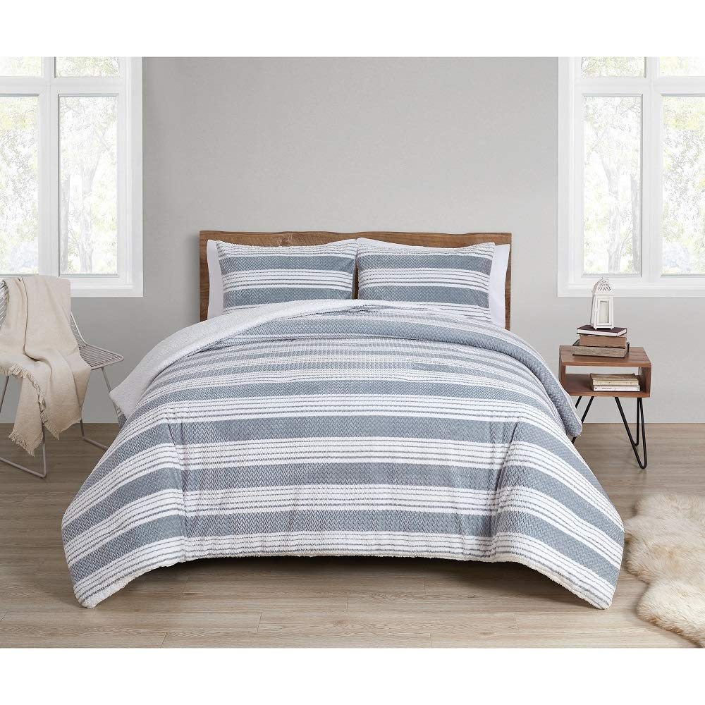Amazon Com 3 Piece Casual Style White Grey Comforter Set