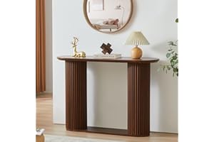 RUSTYER Fluted Console Table, Farmhouse Oval Curved Entryway Table with Storage and Fluted Wood Legs, Narrow Small Long Entry Sofa Table for Entrance, Hallway, Living Room (Walnut)