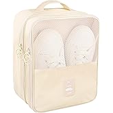 Ebbniur Travel Shoe Bag Waterproof Shoe Organizer Bag Holds 3 Pair of Shoes Shoe Packing Cube for Suitcase Travel and Daily Use Storage Pouch with Handle (Beige)