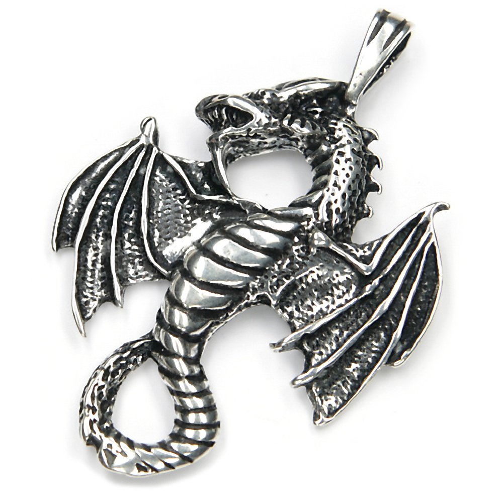 NKlaus Viking Dragon Talisman 4,7cm Silver 925 Chain Pendant Ghotic Air Dragon 7441