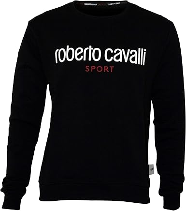 Roberto Cavalli Deporte Logotipo De La Camiseta De Los Hombres del Cuello De La Tripulación, Negro: Amazon.es: Ropa y accesorios
