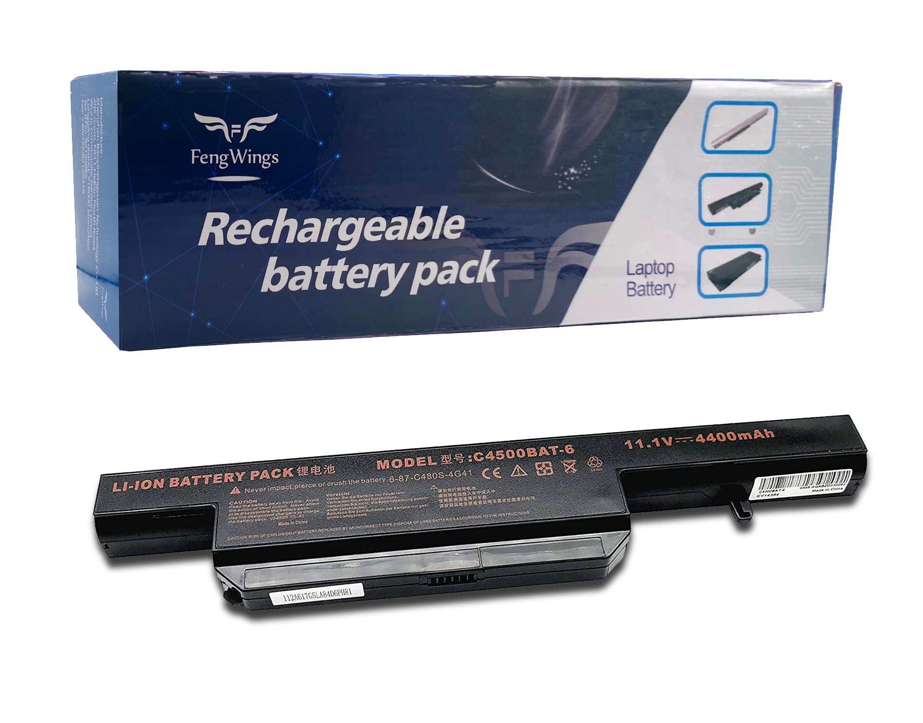 FengWings® C4500BAT-6 Battery, 11.1V 4400mAh Replace For Clevo Terra Mobile 1512 | 1509 | 1511 | 1526 1527 | 1547