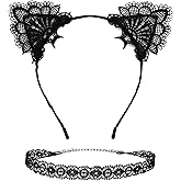 Villorem 2Pcs Lace Cat Ear Headband & Collar for Women - Halloween Bachelorette Party Cosplay Costume Accessory