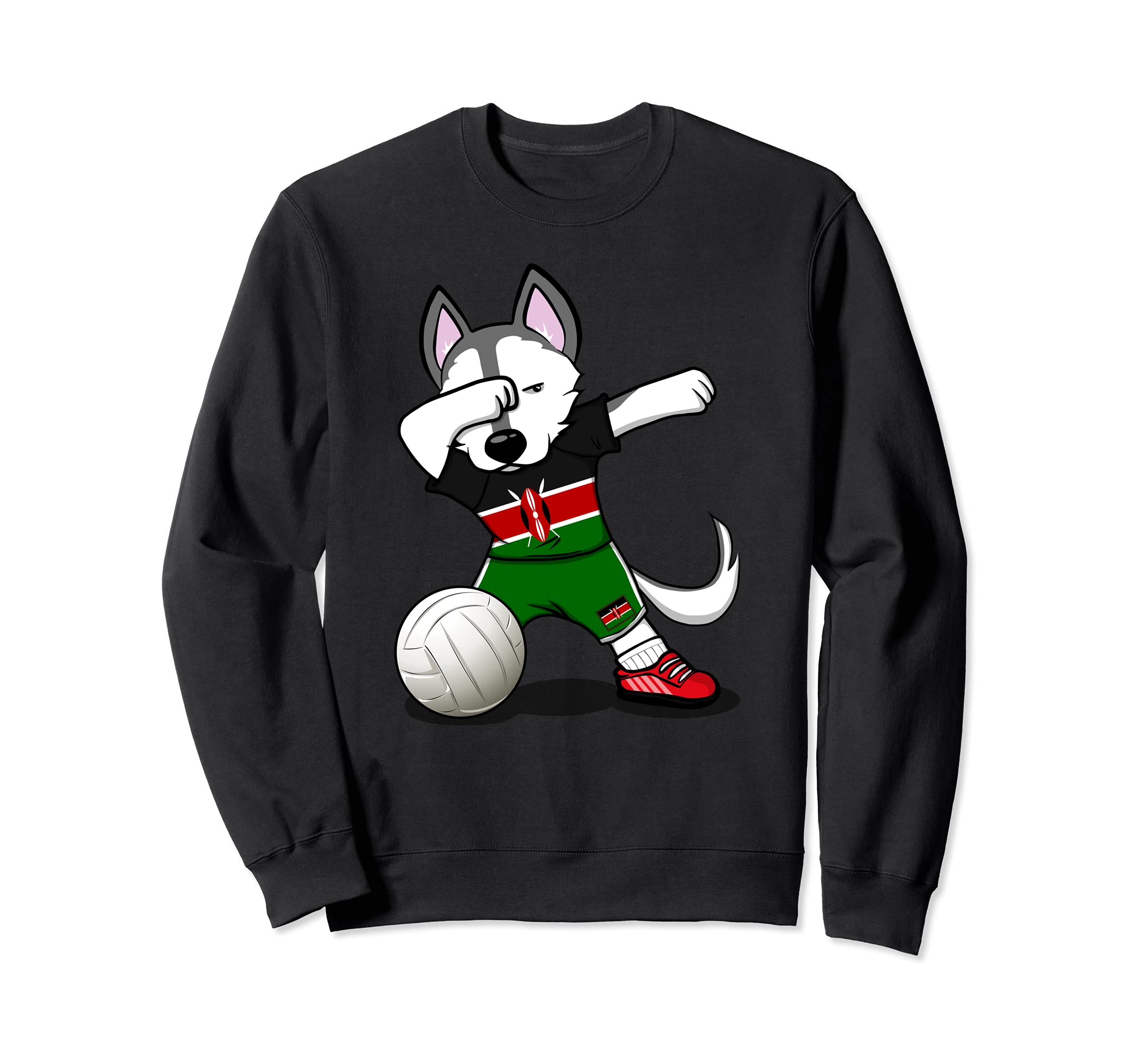 Dabbing Husky Dog Kenya Volleyball Fans Jersey - Kenyan Flag Sweatshirt