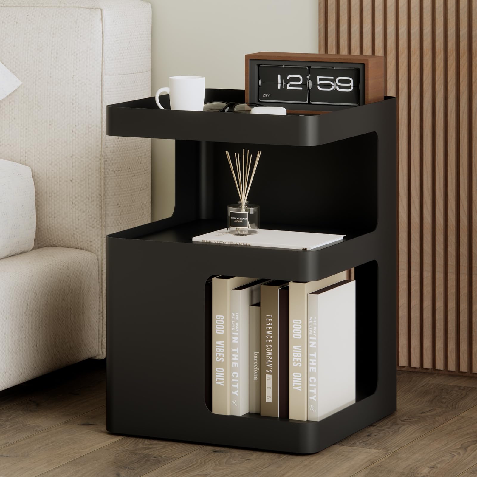 Photo 1 of ZHBHYZ Modern Side Table,Small end Tables for Small Spaces,Black Metal nightstand,Bedside Tables,Accent Table with Storage for Couch, Bedroom,Living Room.No Assembly Required