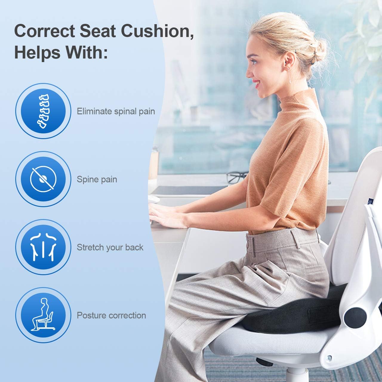 HOKEKI Seat Cushion for Chair, 100% Memory Foam and Lumbar Support - Donut Pillow for Tailbone Pain, Sciatica, Back & Buttoock Pain Relief (Black) : Office Products