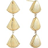 Sylph Gold Seashell Earrings for Women, 18K Gold Plated Starfish Sea Shell Stud Earring Trendy Summer Ocean Beachy Earrings Dangle Drop Jewelry Gift