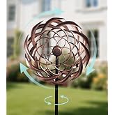 VUFOZ 63" Copper Wind Spinners Metal Bronze Antique Clockwork Garden Yard | Antique Garden Art, Rustproof bronze sundial spinner, Whisper-quiet dual-bearing kinetic motion, Stable 5-prong stake