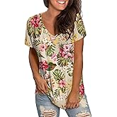 Short Sleeve T Shirts for Women V Neck Plain Tees Cute Flowy Tops for Juniors XL