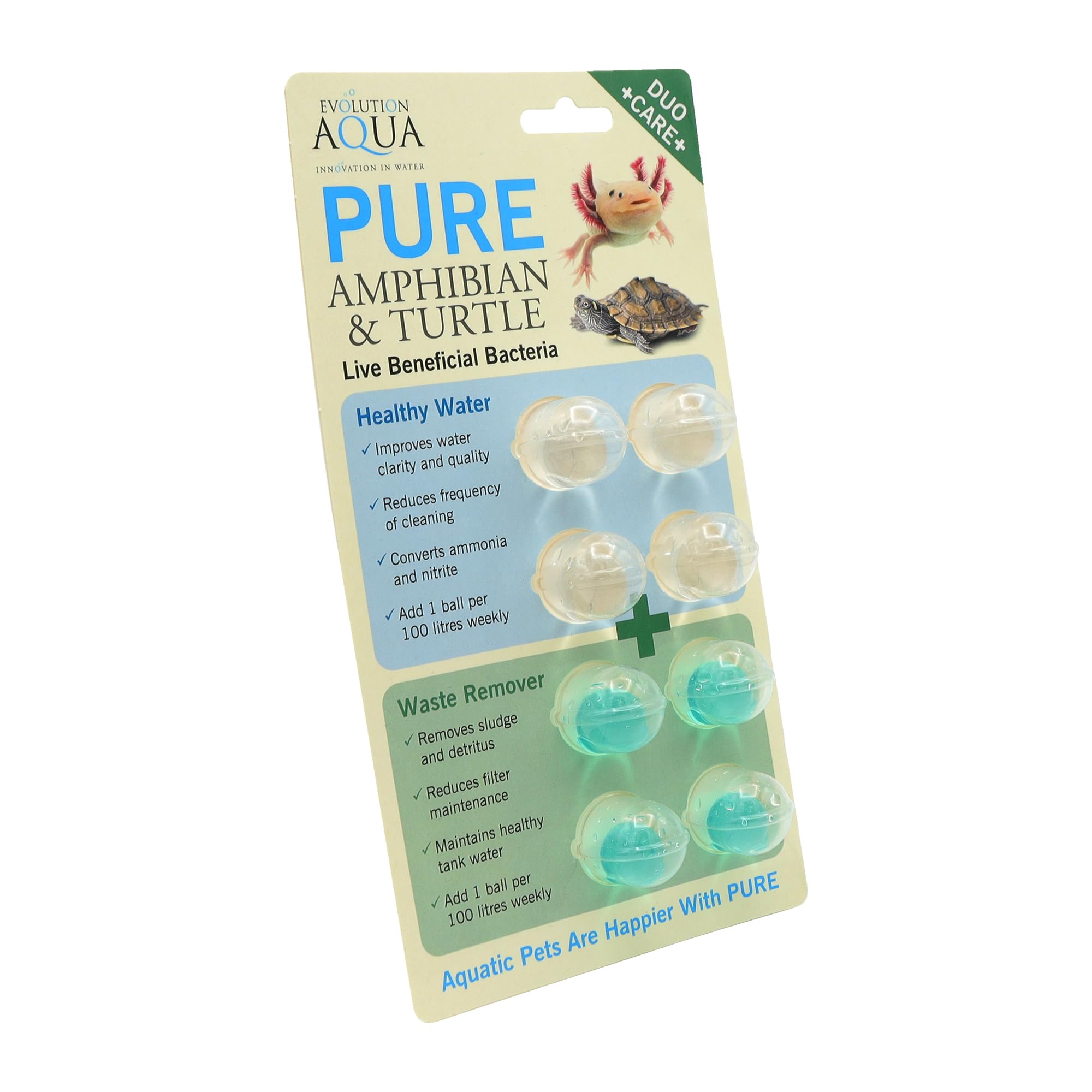 Evolution Aqua PURE Amphibian & Turtle - Aquarium Cleaner & Algae Remover | Beneficial Bacteria Treatment for Crystal Clear Water, Suitable for Axolotls, Turtles & Frogs