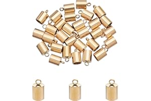 UNICRAFTALE 30pcs Golden Barrel End Caps Stainless Steel Cord Ends 5mm Inner Diameter Smooth End Caps Terminators Cord Finding for Leather Cord Bracelets Jewelry Making