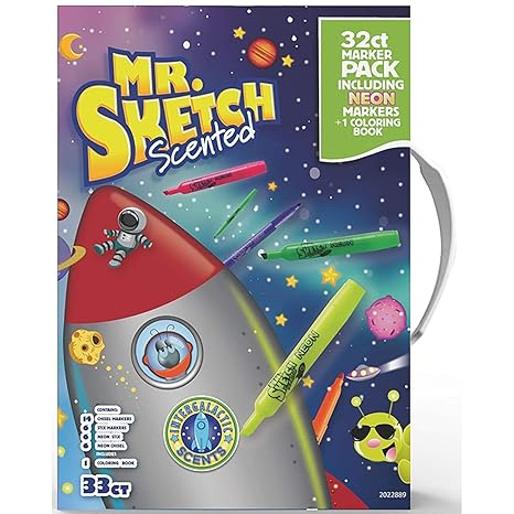 Mr Sketch Scented Markers Intergalactic Neon Coloring Kit With Coloring Book 33 Count