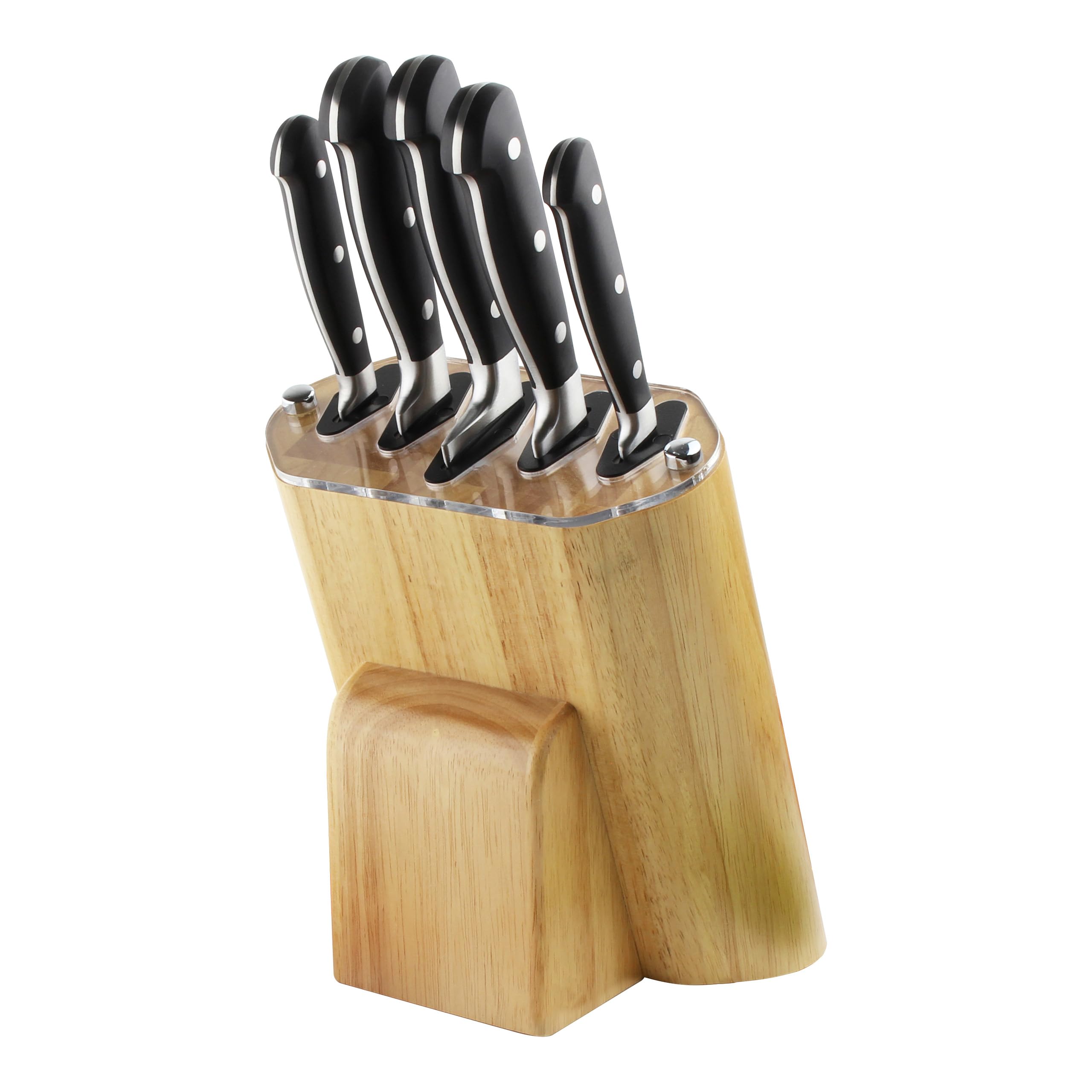 Rockingham Forge Sharp’N Rubber Wood 5 Piece Self-Sharpening Knife Block Set
