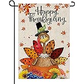 Subacy Happy Thanksgiving Garden Flag Vertical 12x18 Inch Double Sided Fall Style,Turkey Fall Garden Flag for Thanksgiving Day Harvest Autumn Yard Outdoor Decor