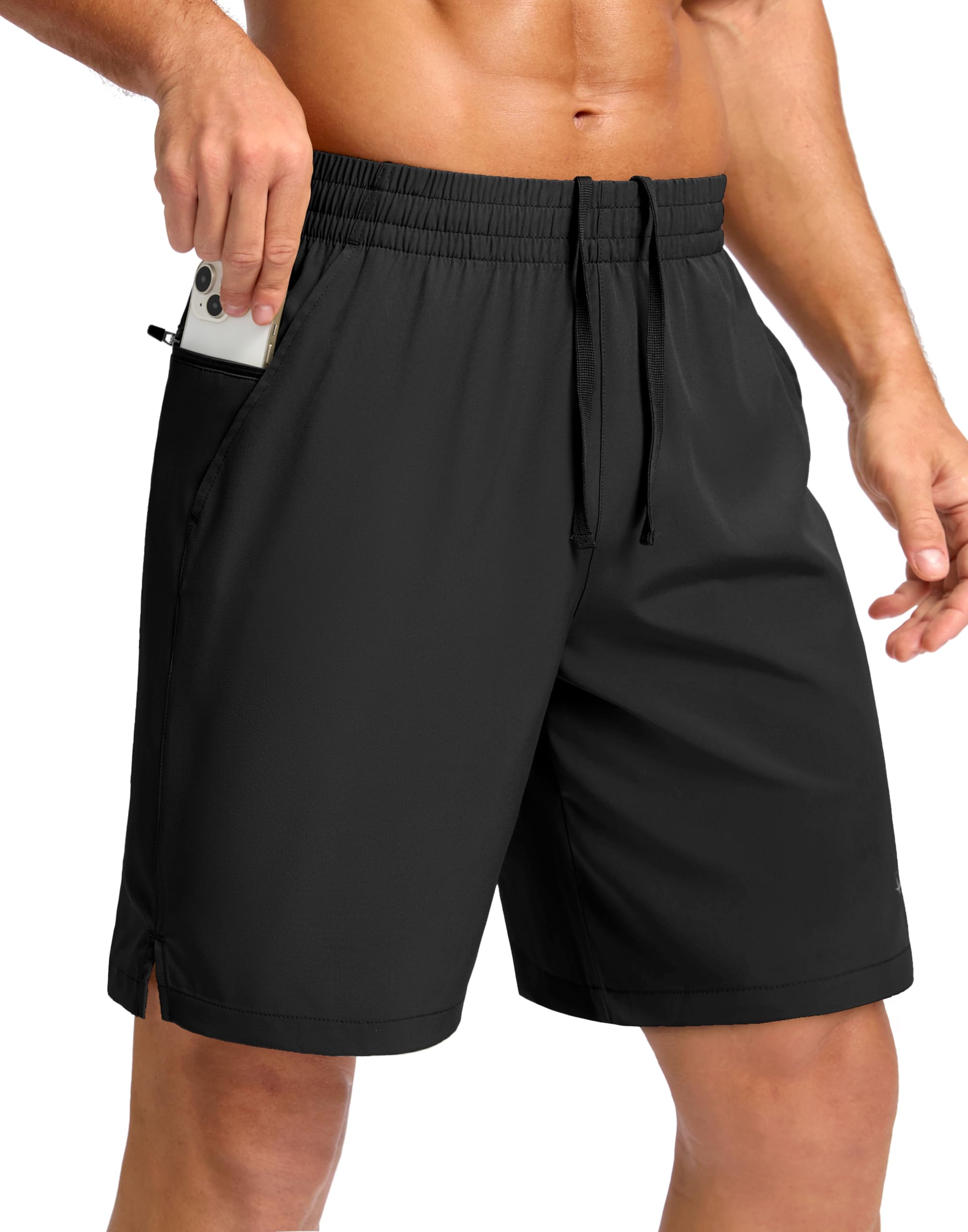 Photo 1 of Pudolla Men's 7" Gym Workout Shorts with Zipper Pockets Quick Dry Running Athletic Shorts for Men(Black XL)