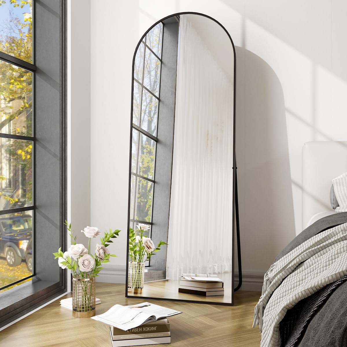 Mirrors - GLSLAND-58x18 inch Arched Full Length Mirror-Aluminum Alloy Frame High Definition-Full Body Mirror for Bedroom or Living Room