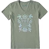 Life is Good Women's Crusher Tee Shirt, Short Sleeve Cotton Graphic T-Shirts, Folk Art Garden Tie Dye