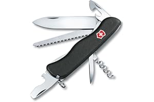 Victorinox Forester Swiss Army Knife, 12 Function Swiss Made Pocket Knife with Large Blade, Wood Saw and Reamer/Punch - Black