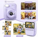 GREENKINDER Kids Camera Instant Print 3.0'' Screen 32GB Card 3 Rolls Purple view 4