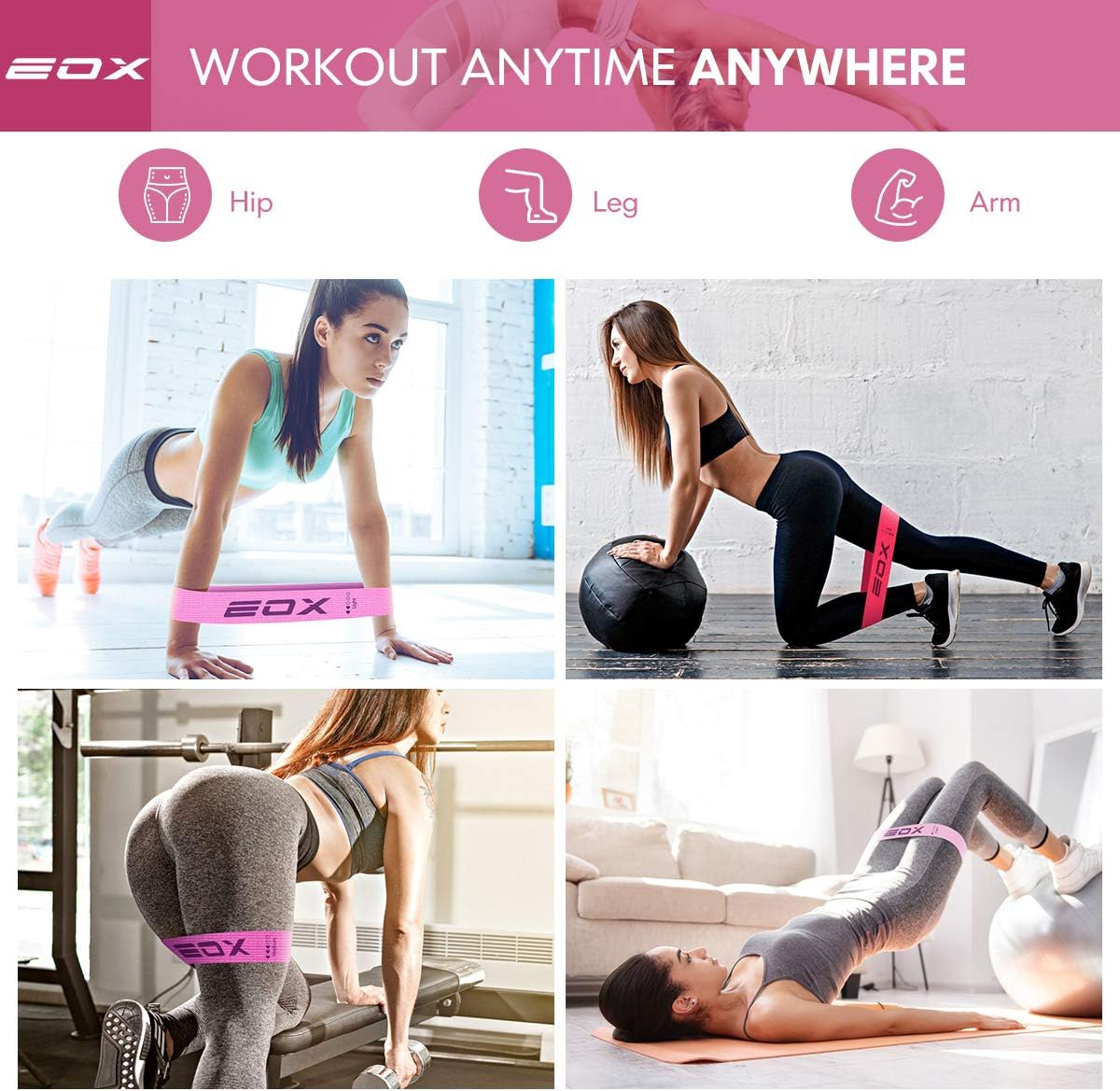 EOX Exercise Resistance Fabric Loop Bands, Non-Slip Resistance Workout Bands for Legs and Glutes, 5 Resistance Levels Hip Training Fitness Bands in Pink : Sports & Outdoors